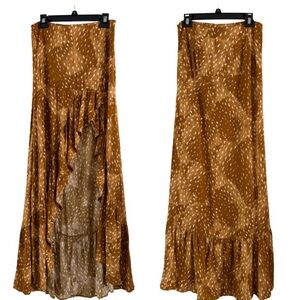 Brown Deer Print Maxi Skirt Medium Woodland Fairycore Soft Girl Fawn Print